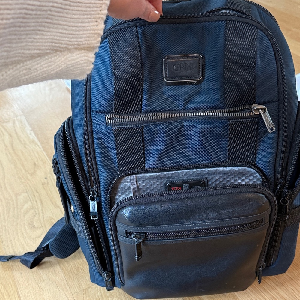 Tumi Black Leather and Fabric Men's Backpack - Picture 3 of 8